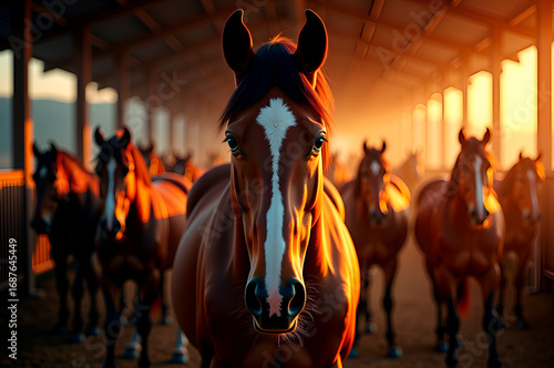 Horse Herd in Barn