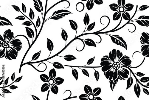 Black and White Seamless Floral Pattern – Vintage Botanical Design