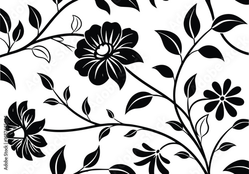 Black and White Seamless Floral Pattern – Vintage Botanical Design