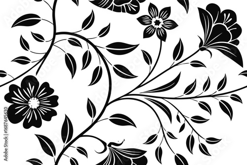 Black and White Seamless Floral Pattern – Vintage Botanical Design