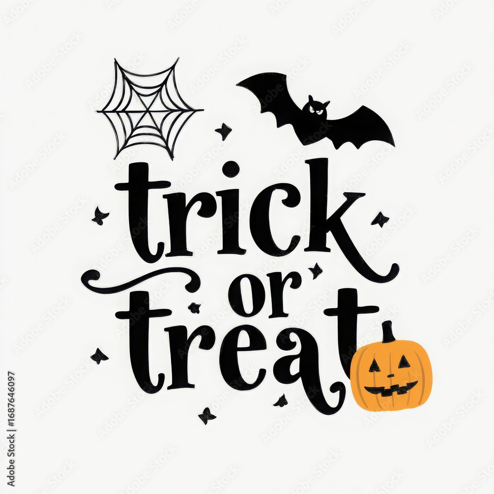 Fototapeta premium Trick or treat Halloween slogan inscription. Vector quotes. Illustration for prints on t-shirts and bags, posters, cards. Isolated on white background