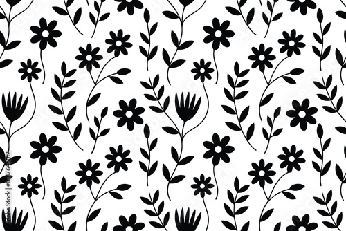 Black and White Seamless Floral Pattern – Vintage Botanical Design