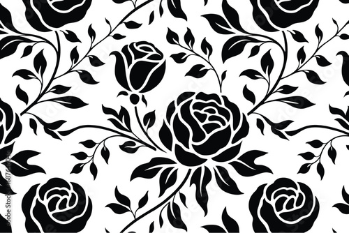 Black and White Seamless Floral Pattern – Vintage Botanical Design