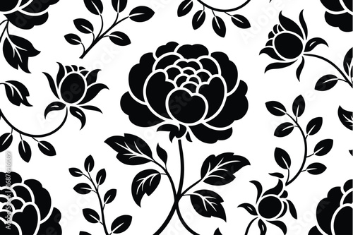 Black and White Seamless Floral Pattern – Vintage Botanical Design