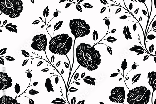 Black and White Seamless Floral Pattern – Vintage Botanical Design