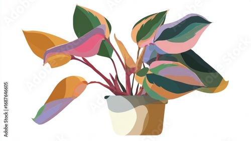 Colorful Potted Plant with Vibrant Leaves.