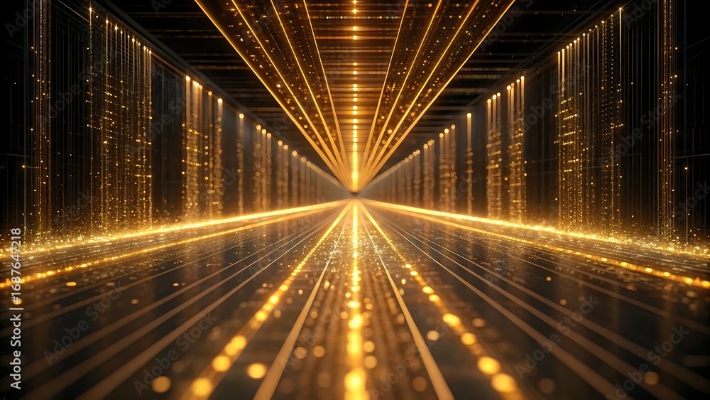 Fototapeta premium Abstract golden tunnel with light streaks and bokeh effect