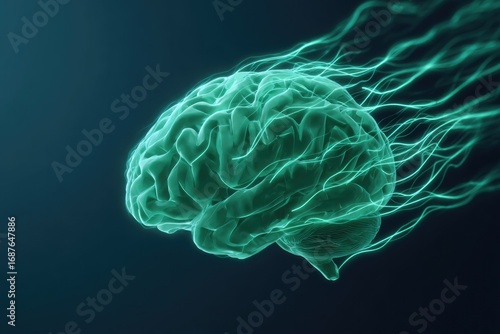 Translucent brain design with flowing lines, symbolizing thought