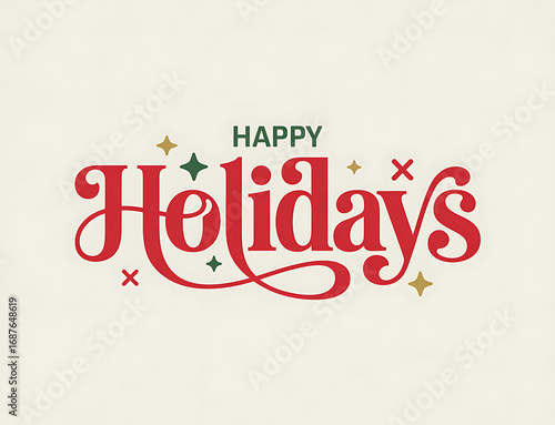 Elegant red script typography happy holidays greeting with sparkle accents