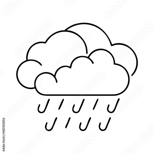 Vector art of rainy weather forecast icon a simple linear representation of a cloud with raindrops falling from it, minimalist design