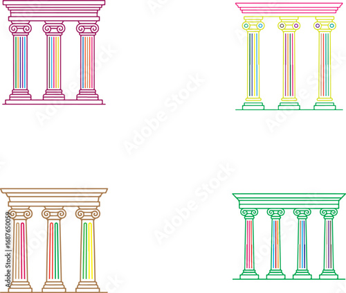 Ionic columns with colorful fluting classical architecture