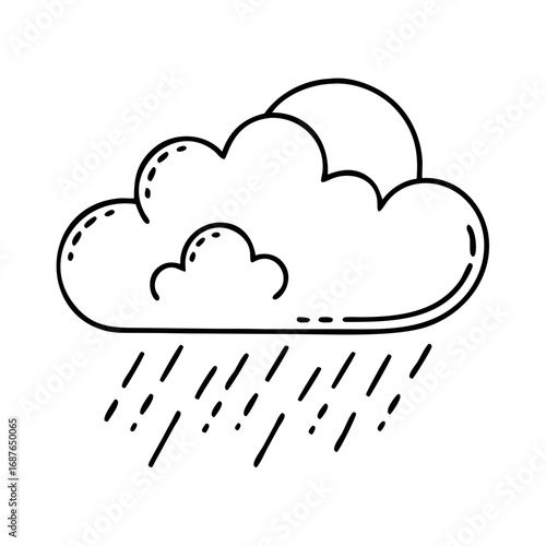 Vector art of rain cloud illustration, a simple black outline drawing of a weather phenomenon, perfect for meteorological designs