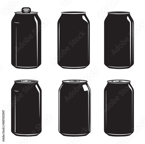 Soda Can Silhouette Vector Set – Beverage Icons. soft drink icon illustration.