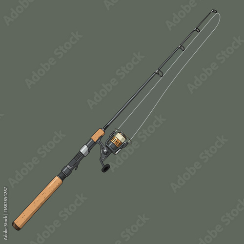 Modern fishing rod illustration for recreational fishing and outdoor sports