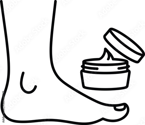 Line art foot cream jar minimalist skincare illustration
