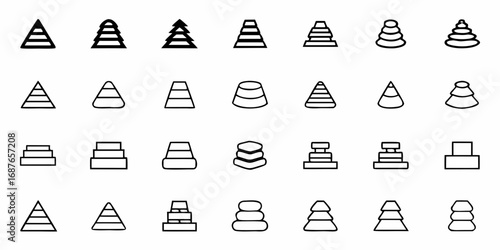 Collection of twenty four black and white geometric shapes arranged in a rectangular grid pattern