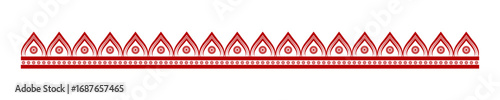 Durga Puja decorative border; a traditional red Bengali design element inspired by Chalchitra and Alpona art for creating seamless patterns and dividers