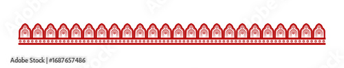 Durga Puja decorative border; a traditional red Bengali design element inspired by Chalchitra and Alpona art for creating seamless patterns and dividers