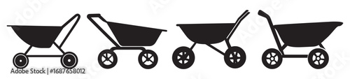 Wheelbarrow and Trolley Silhouette Icon Set – garden cart vector Pack 