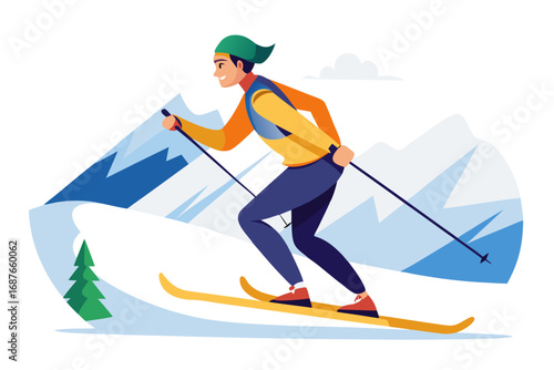 skiing in the mountains