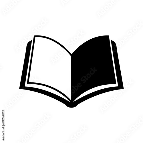 Illustration of an open book with white pages on a white background