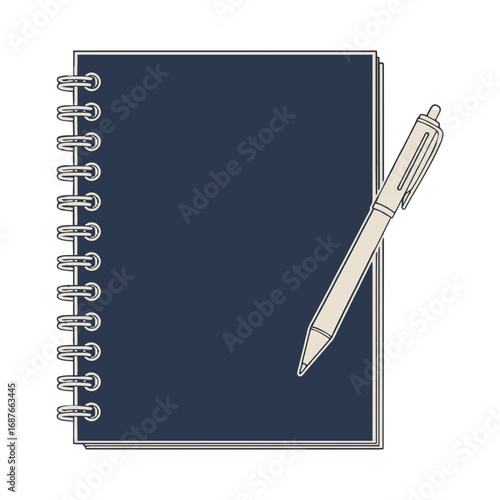 Notebook – Pen – Dark Blue Illustration