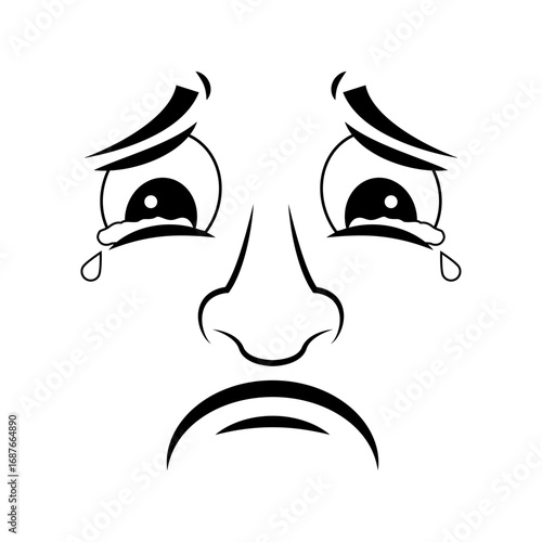 Rostro de cara llorando y triste en fondo blanco