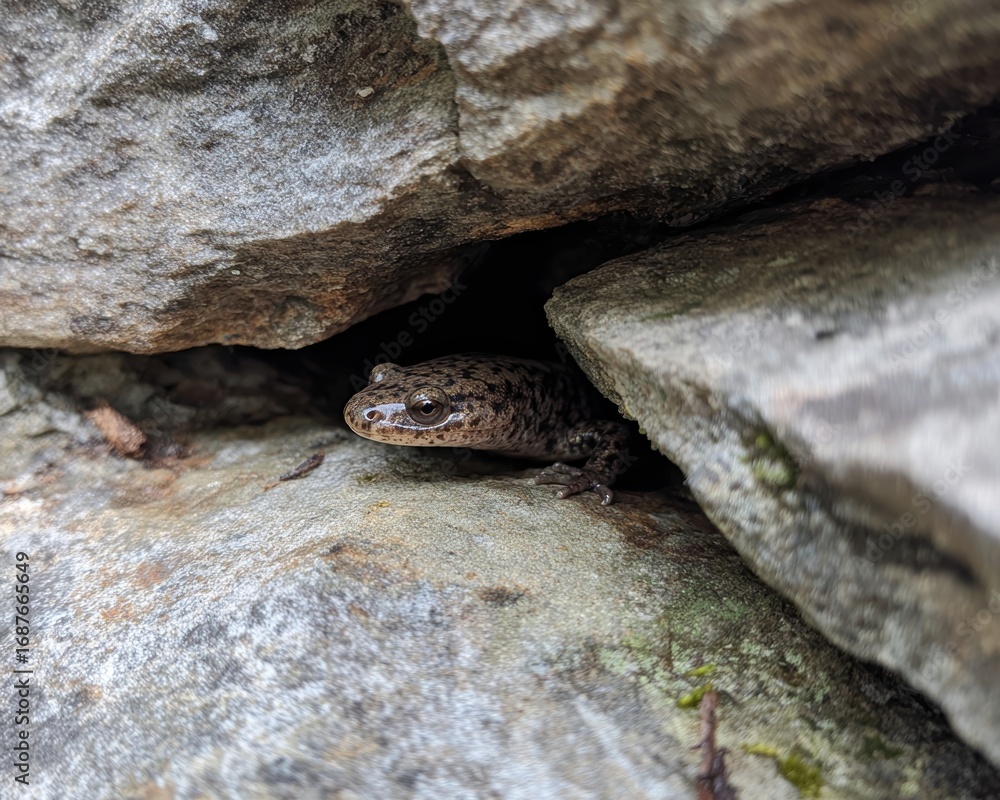 Obraz premium Frog Hiding Among Rocks in Natural Habitat in Daylight