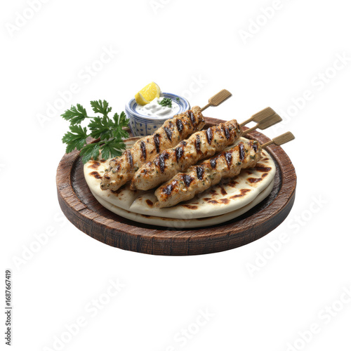 Delicious Grilled Chicken Souvlaki Skewers with Tzatziki Sauce and Pita Bread