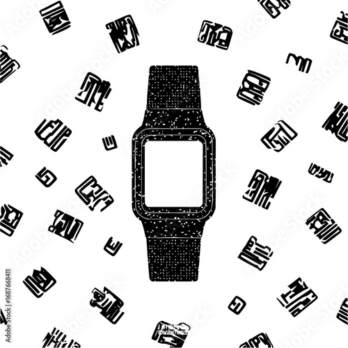 Black and white smart watch illustration for wearable technology and modern timekeeping accessory design concept