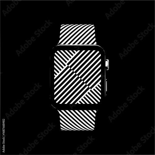 Smartwatch design with striped band and screen for wearable technology accessories and modern timekeeping look