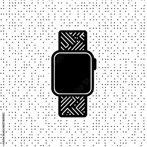 Black smart watch vector illustration wearable technology time device digital wrist watch with dot background