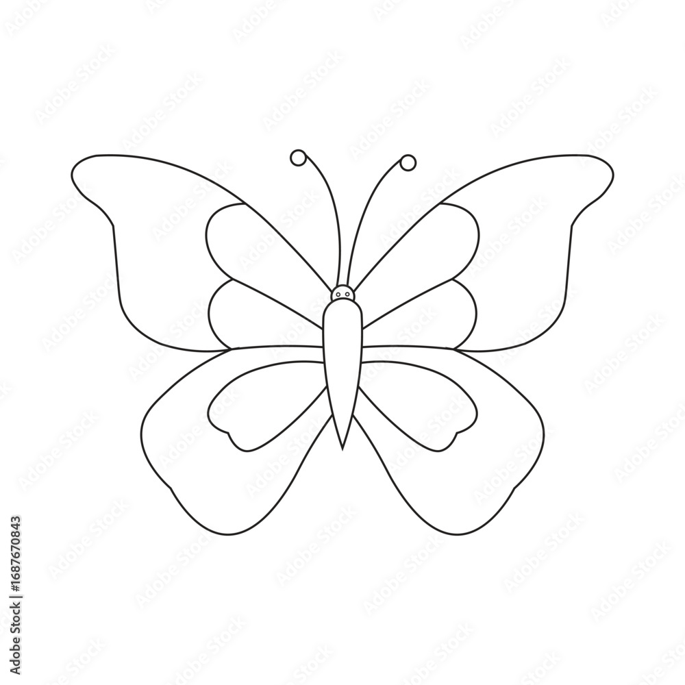 Fototapeta premium Black and White Butterfly Illustration on White Background
