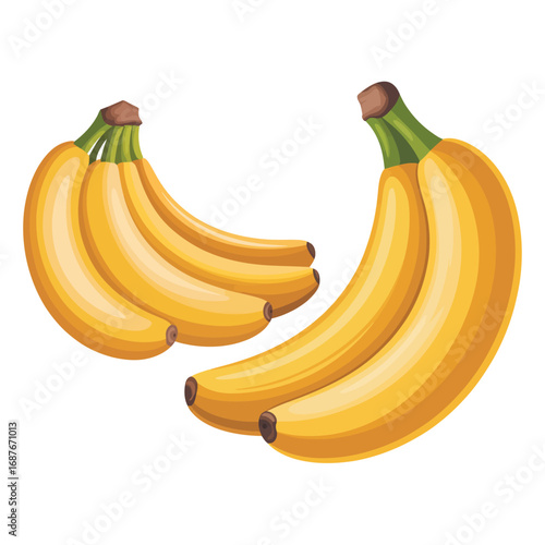 Two bunches of ripe yellow bananas isolated on a white background