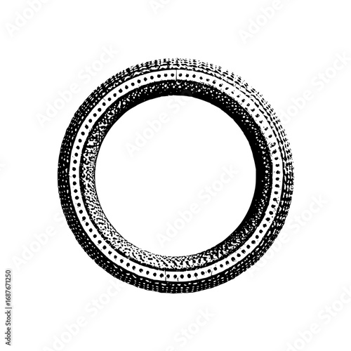 Black and white detailed tire illustration for automotive industry and vehicle design projects and art needs