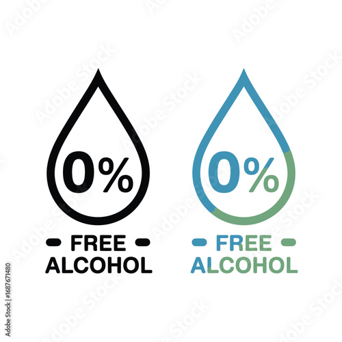Alcohol free icon symbol with zero percent and drop shape