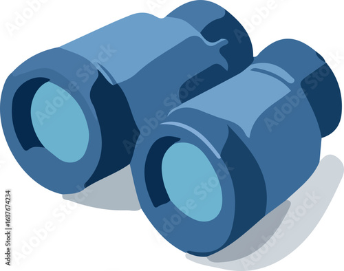 A pair of blue binoculars, angled, detailed view.