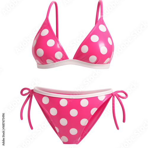 3d minimal polka dot pink bikini for women icon in white transparent png background cutout	