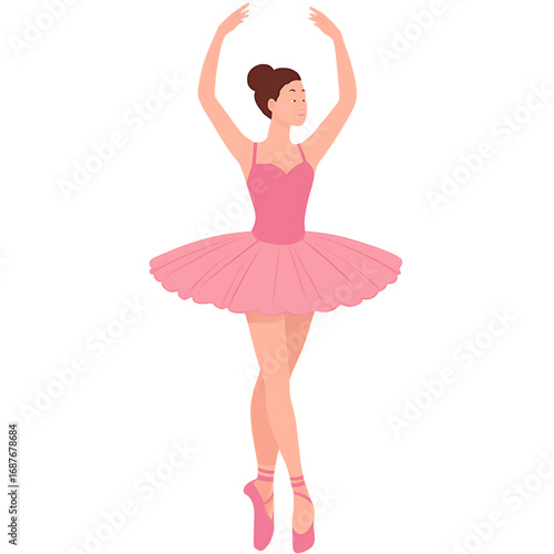 Graceful Ballerina in Pink Tutu and Pointe Shoes Performing a Delicate Dance on White