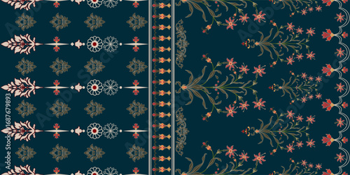 Vector Hand drawn colourful geometric flowers Motifs African boho paisley, seamless patterns with floral for fabric Ethnic Indian Pattern, textiles, clothing, wrapping paper, backdrop, banner.
