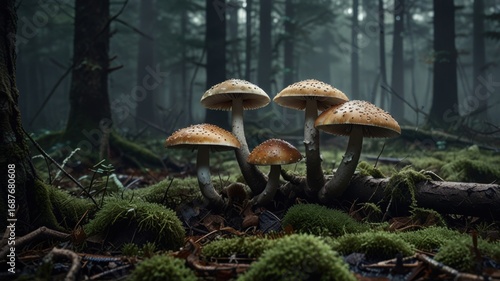 Earthy Forest Floor with Damp Moss, Fallen Leaves, and Wild Fungi