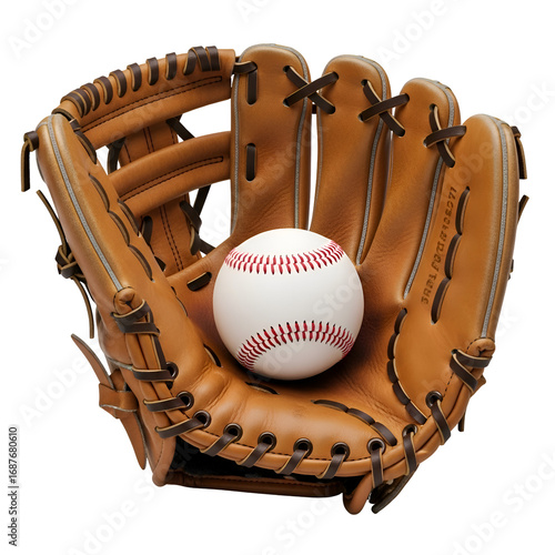 Leather Baseball Glove Holds Ball, Classic Game, Sport Equipment, Transparent Background