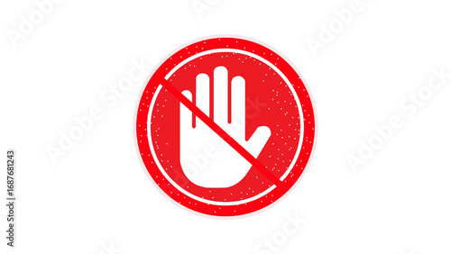 Authority icon prohibited from stopping work, stop hand icon on red and white ellipse background