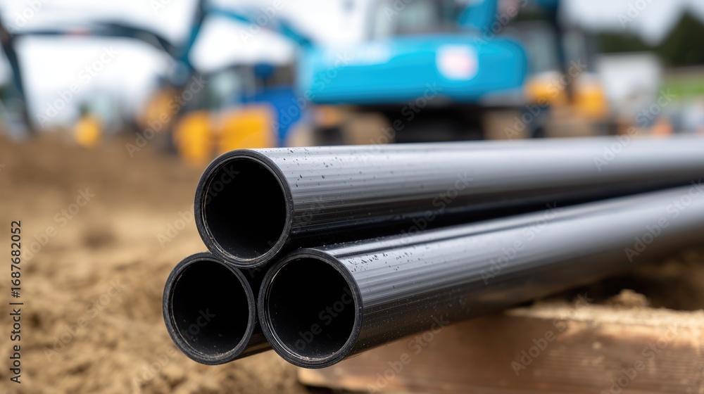 Fototapeta premium Construction drainage pipe closeup infrastructure building industry concept