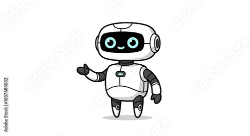 Friendly cartoon robot assistant offering helpful guidance with a welcoming gesture and bright eyes