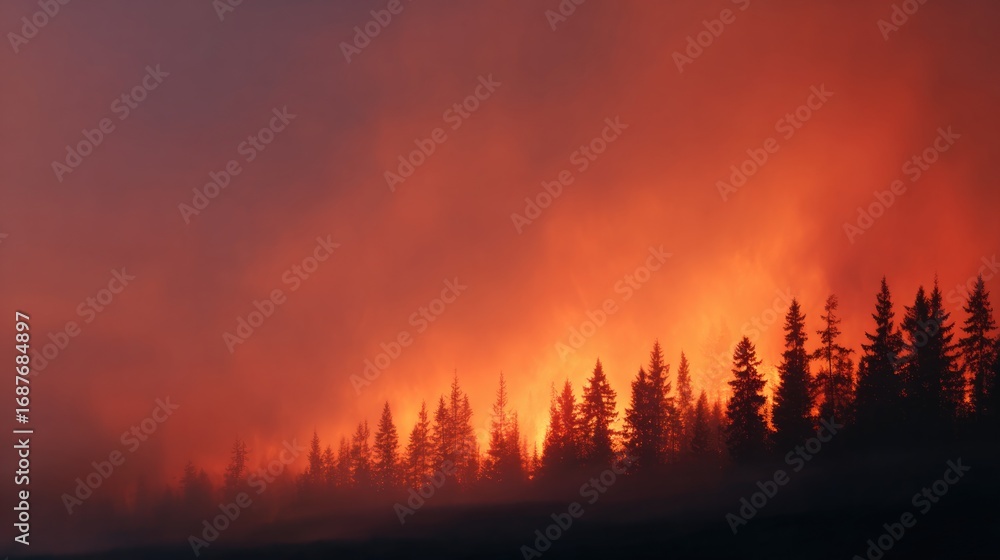 Obraz premium Dramatic wildfire scene with vibrant orange and red hues illumin