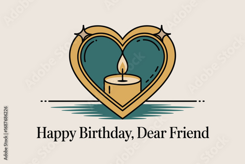 Illustration of a candle with a flame surrounded by stars and colorful stripes on a beige background