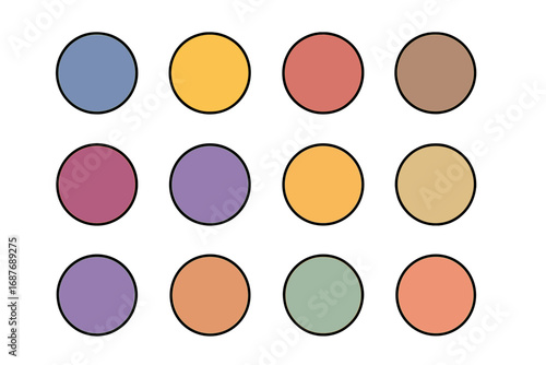 Colorful Dye Icons. Line style icons of dye color results: indigo blue, turmeric yellow, madder red, walnut brown, beet pink,