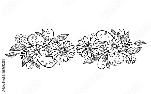 Elegant floral corner design with daisy flowers and leaves for decorative use