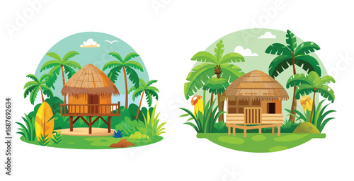 Traditional amazon hut with a thatched roof  vector art design illustration